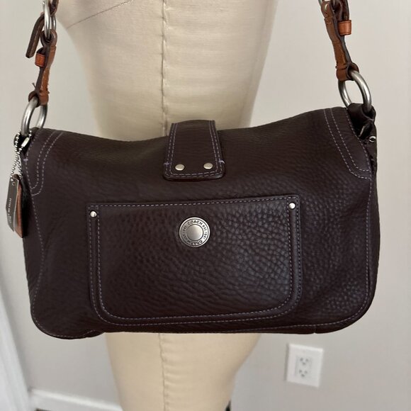 Vintage Coach CHELSEA Brown Pebbled Leather Shoulder Handbag Flap - Picture 4 of 11